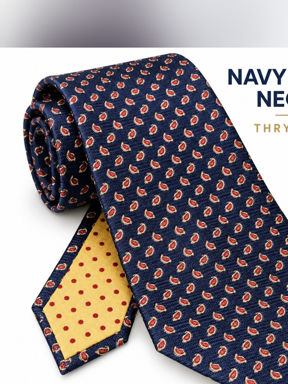 Tommy Hilfiger Navy Paisley Tie with Red and Yellow Accents